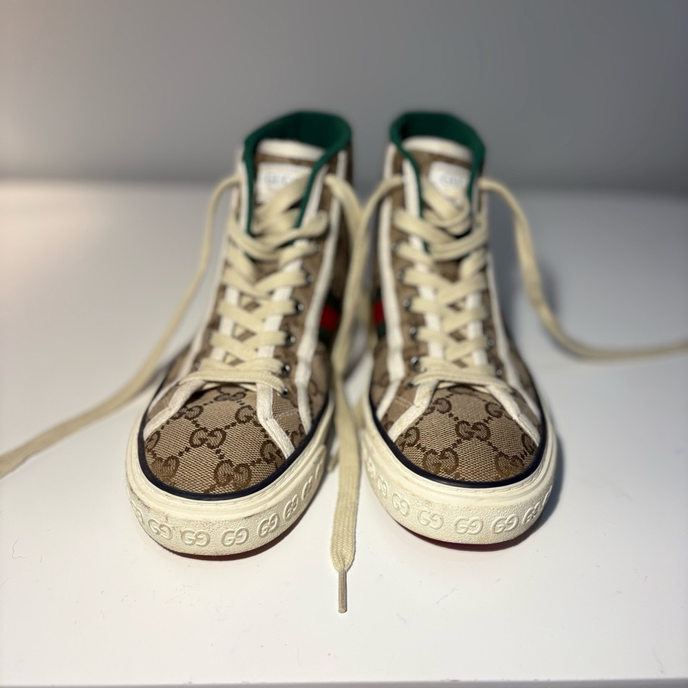 Gucci Beige and Green Monogram High-Tops